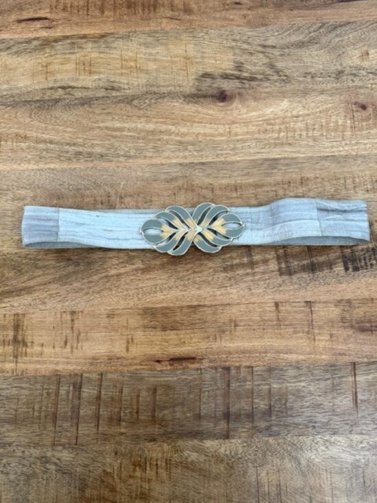 Vintage 1980s Eel Skin Belt Grey Gold Enamel Adjustable Buckle Silver Glam Wide main image 12